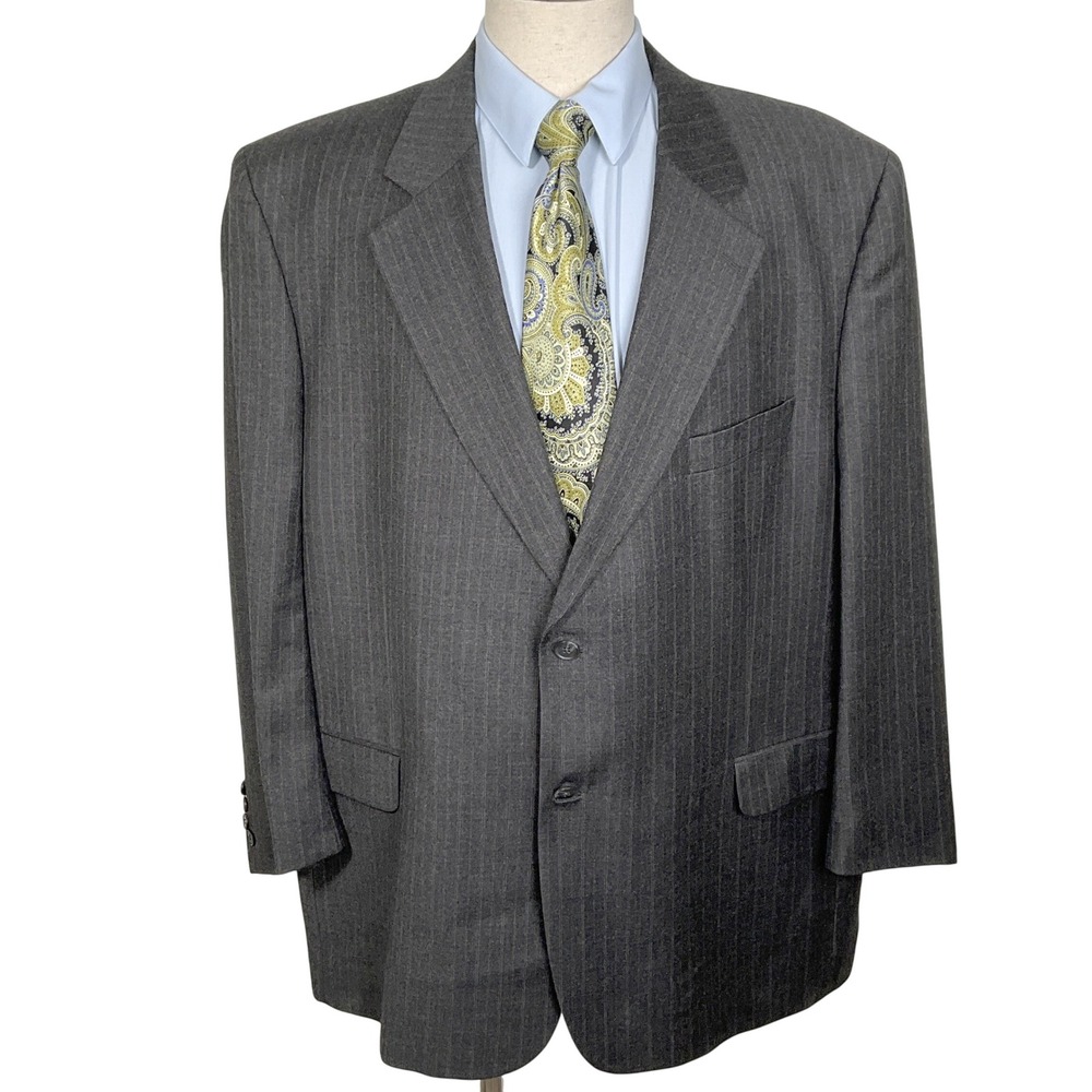 Paul Dione‎ Blazer Men 52L Gray Pinstripe Classic Pinstripe Two Button Jacket
